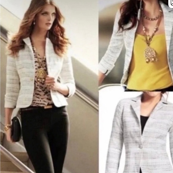 Cabi Womens White Black Static Striped Long Sleeve Suit Jacket Blazer - Picture 1 of 10